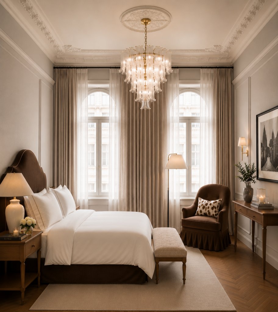 Hotellrum brun sänggavel rendering
